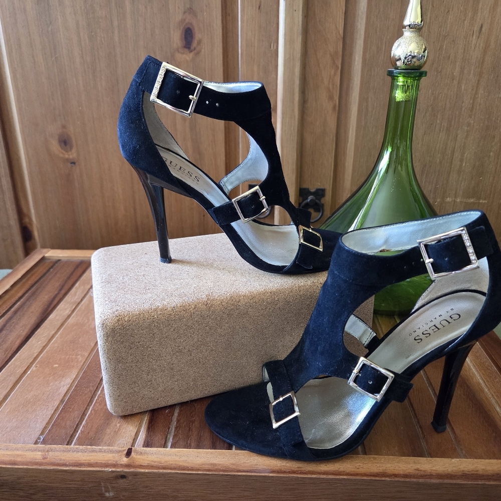 Guess by Marciano Black Suede Heeled Sandals